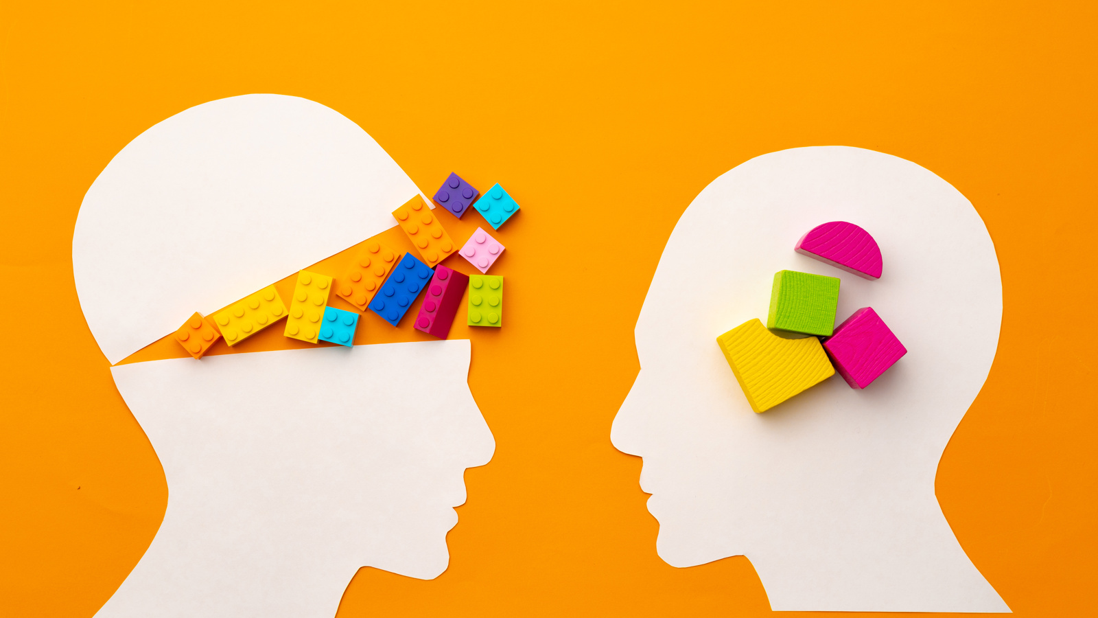 Papercut Head Silhouette With Toy Constructor Pieces