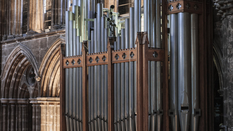 close up of organ in a church 