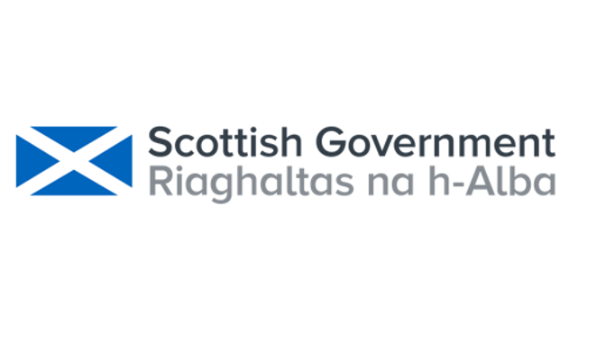 Scottish Government logo with a blue and white saltire flag on a white background.