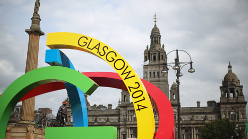 The Big G sculpture of the Commonwealth Games logo in Glasgow's George Square in front of the City Chambers during the 2014 Commonwealth Games.