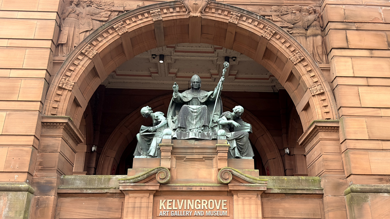 Photograph showing a bronze sculpture of St Mungo, by George Frampton