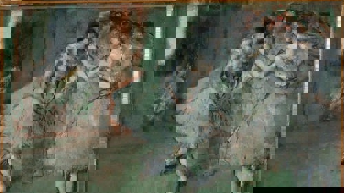 Image of Degas painting entitled A Group of Dancers, which shows some ballerinas chatting to each other.